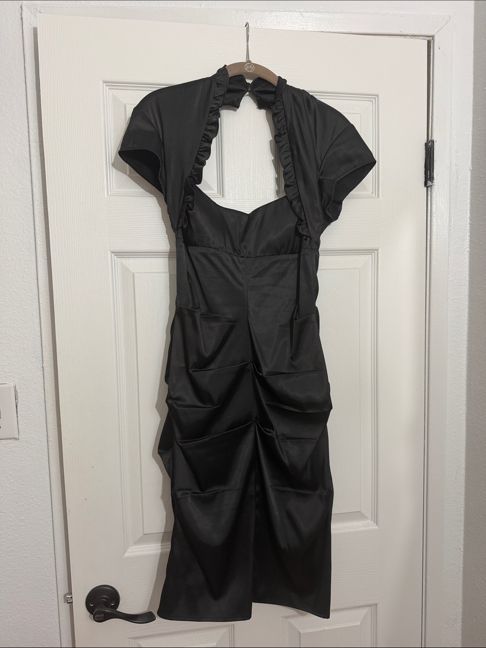 Morgan & Co. Black Ruffled Halter Midi Dress with Bolero